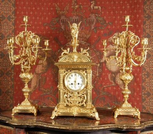 fig 2. Superb Antique French Table Clock Set by A. D. Mougin